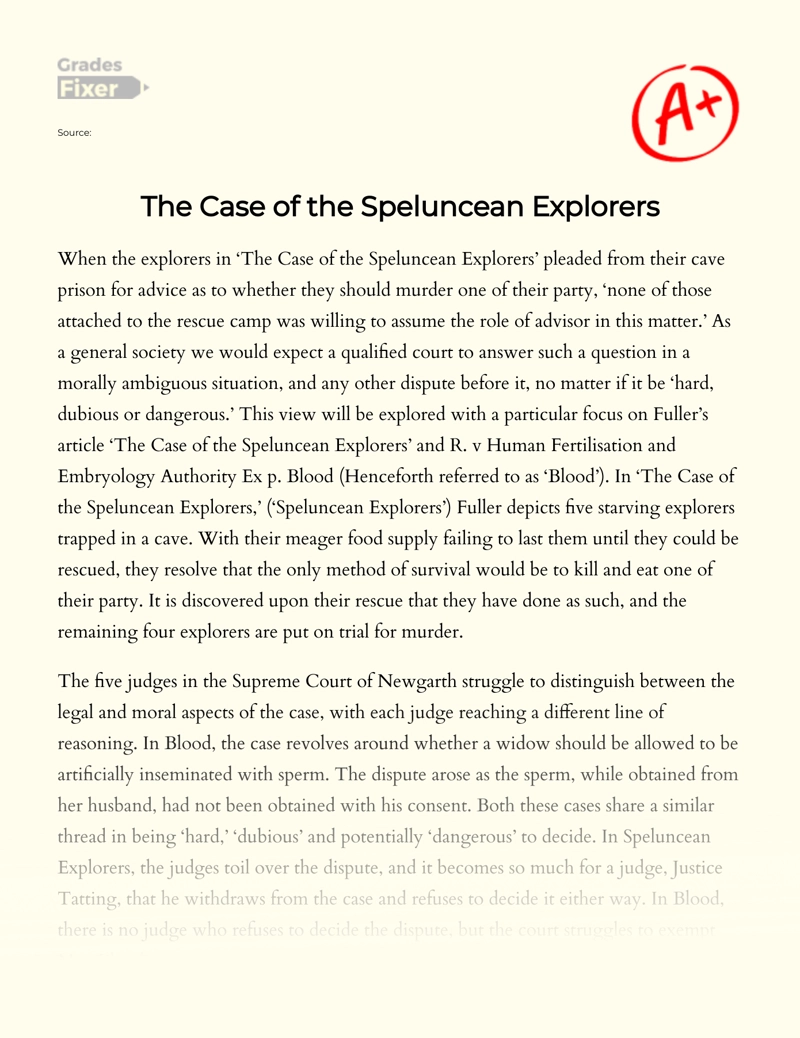 The Case of The Speluncean Explorers Essay