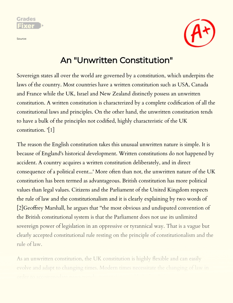 An "Unwritten Constitution" Essay