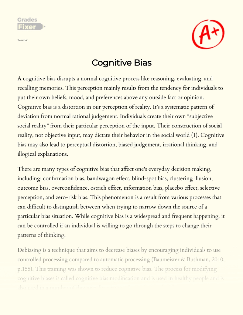 Understanding Cognitive Bias: Impact and Debiasing Strategies Essay