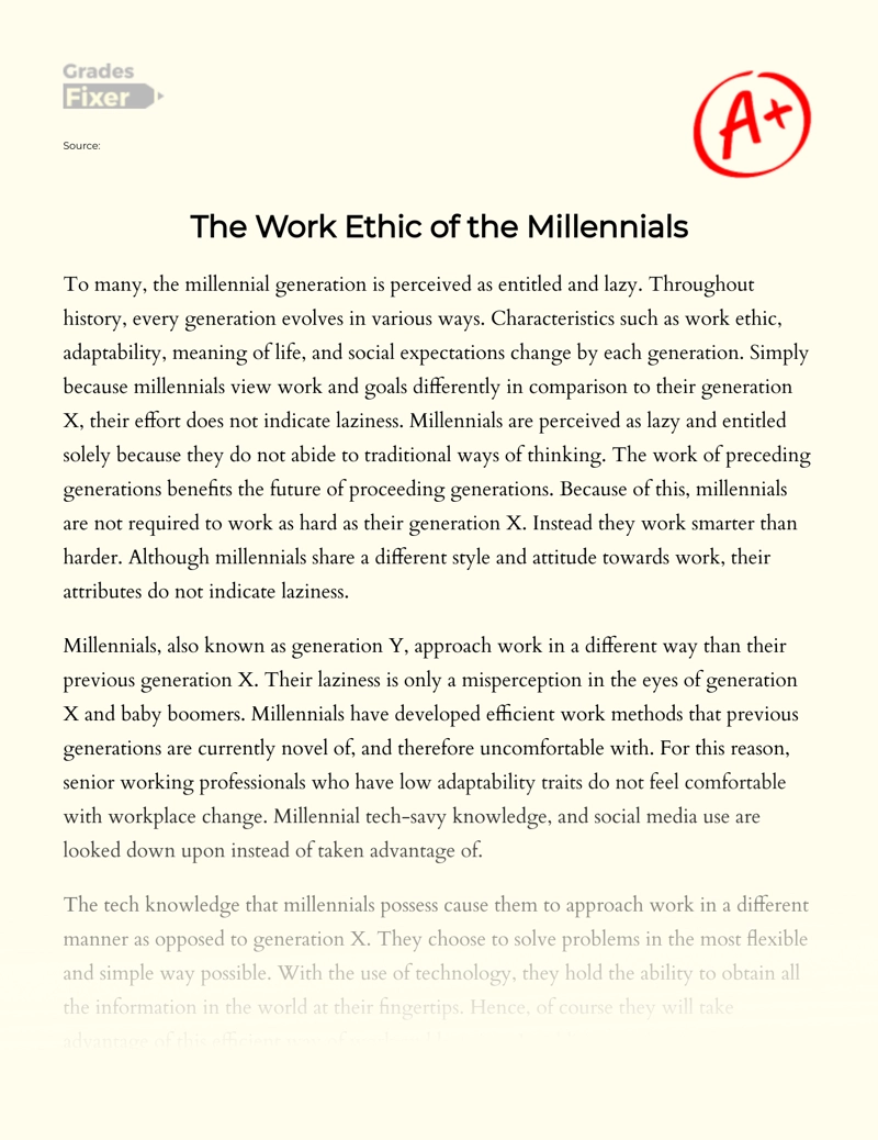 The Work Ethic of The Millennials essay