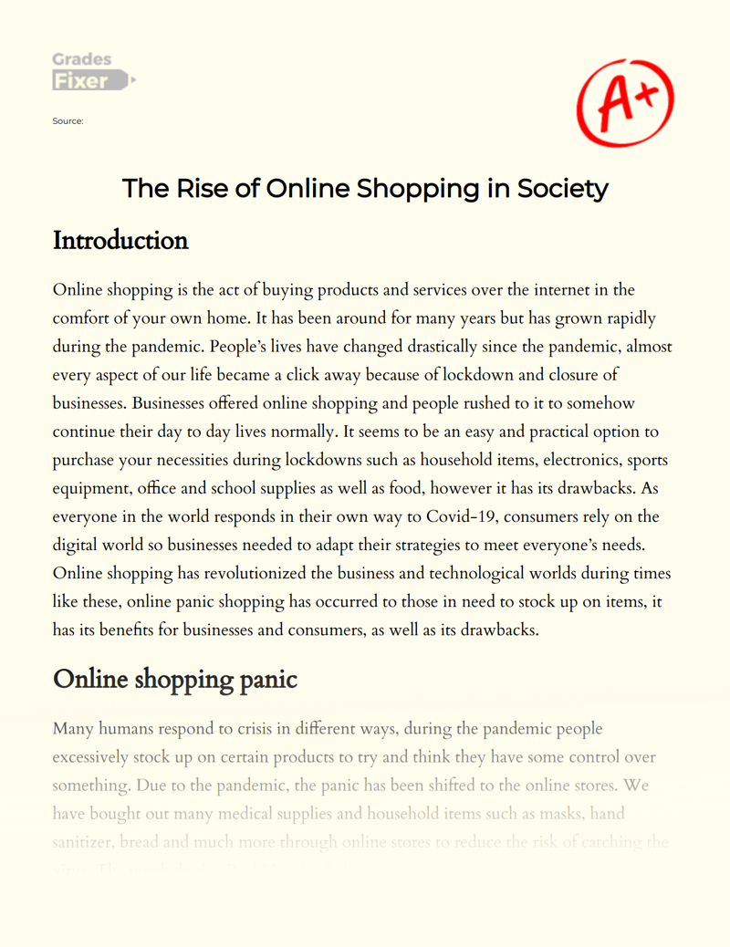 The Rise of Online Shopping During The Pandemic: Benefits and Drawbacks Essay