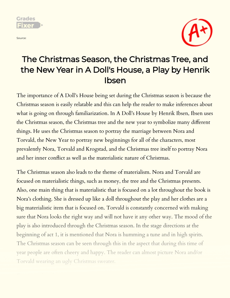 The Christmas Season, The Christmas Tree, and The New Year in a Doll's House, a Play by Henrik Ibsen Essay