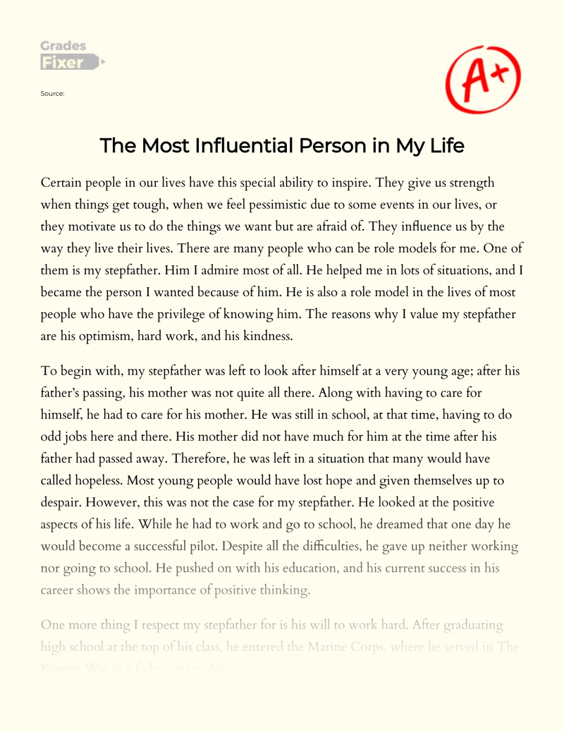 Who is The Most Influential Person in Your Life Essay