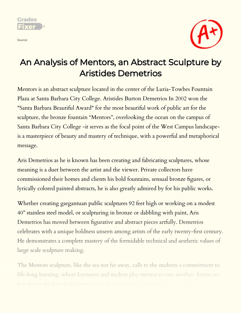 An Analysis of Mentors, an Abstract Sculpture by Aristides Demetrios essay