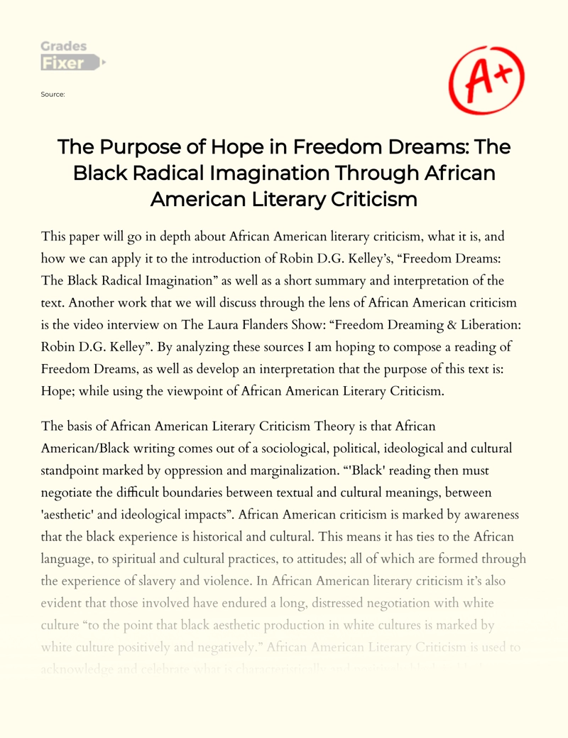Discussion on The African American Literary Criticism Essay