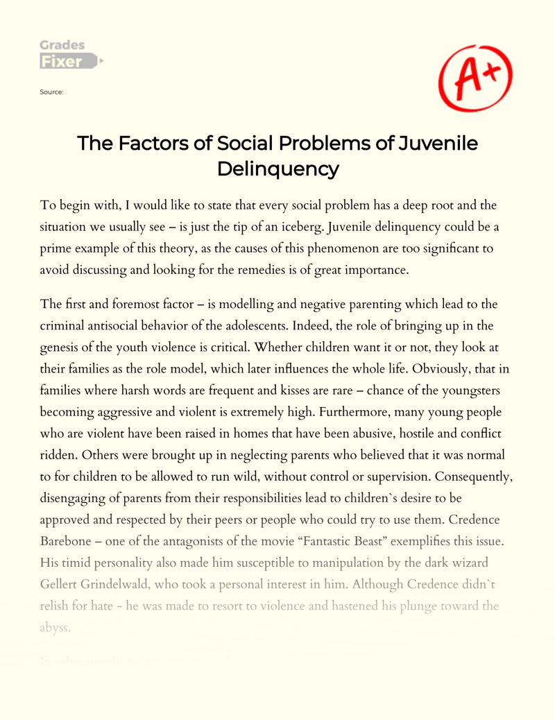 The Factors of Social Problems of Juvenile Delinquency Essay