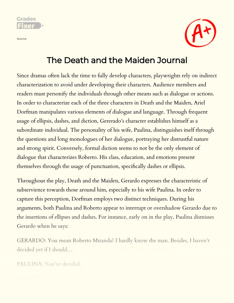 The Death and The Maiden Journal Essay
