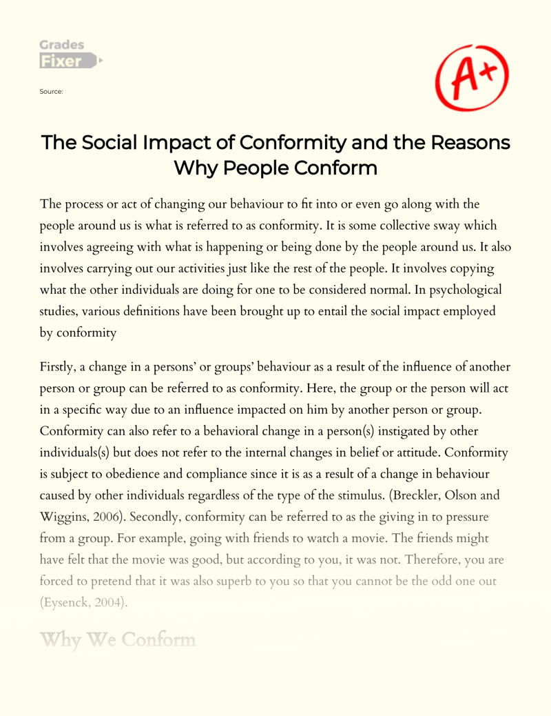 The Social Impact of Conformity and The Reasons Why People Conform Essay