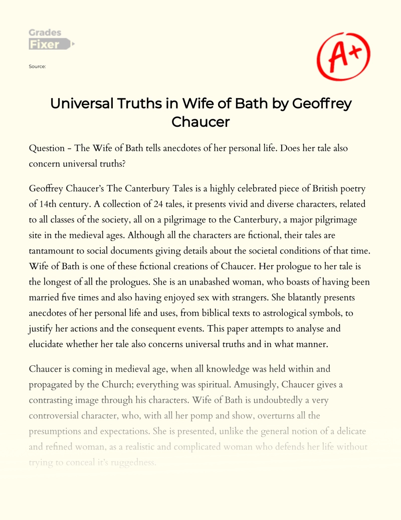 Universal Truths in Wife of Bath by Geoffrey Chaucer Essay