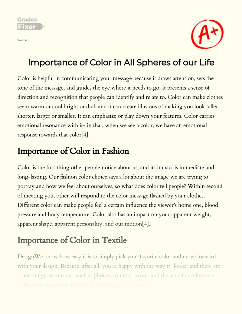 Importance of Color in All Spheres of Our Life Essay