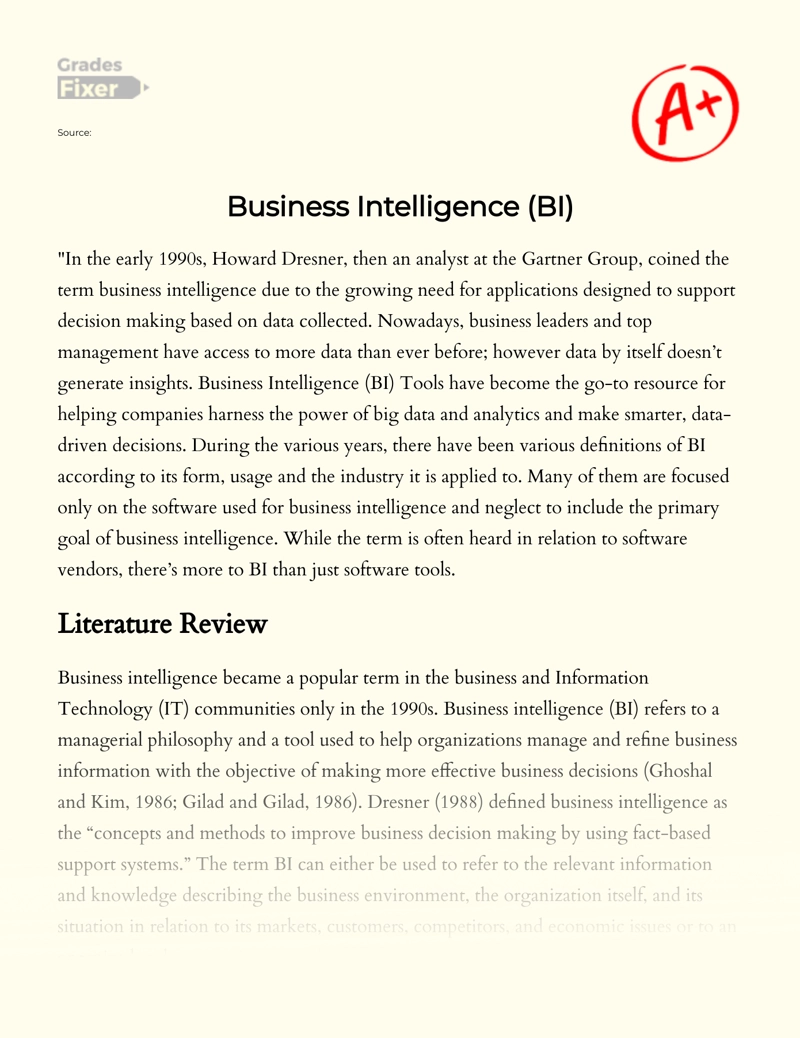 Business Intelligence (bi) Essay