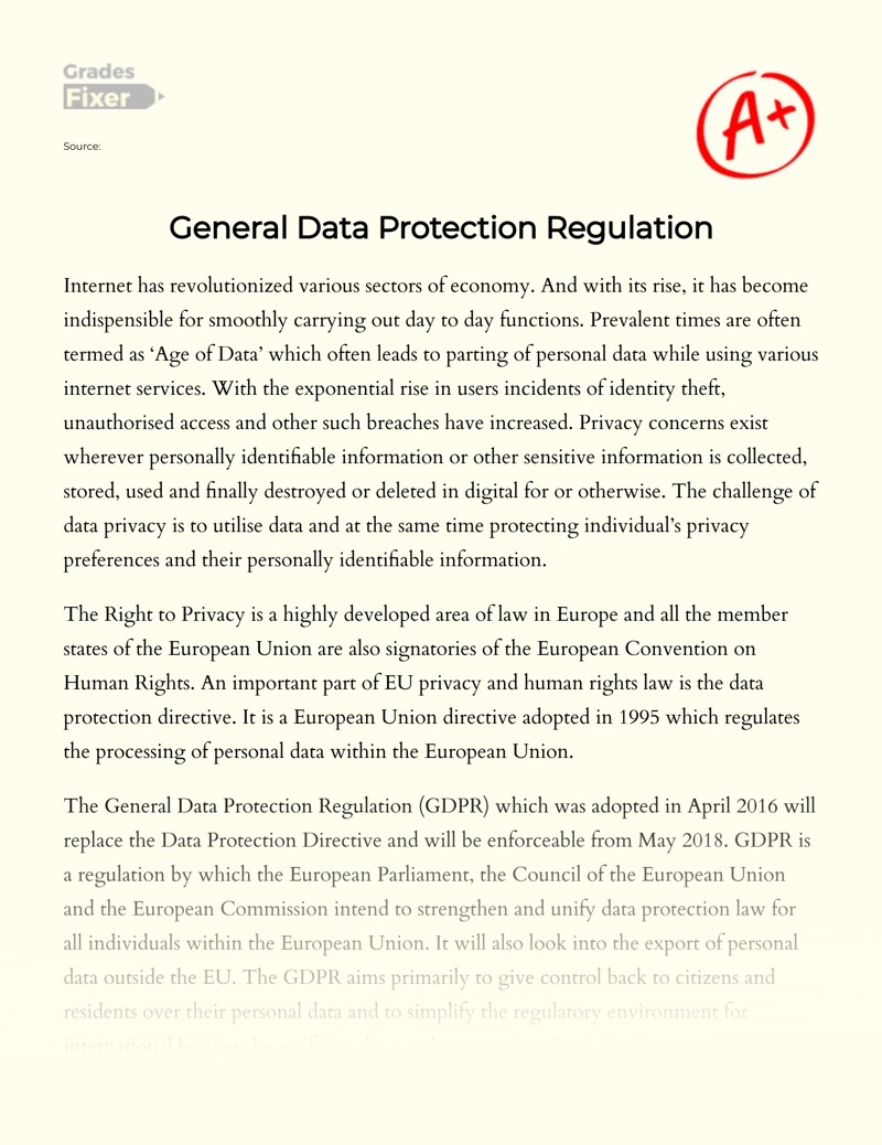 General Data Protection Regulation essay