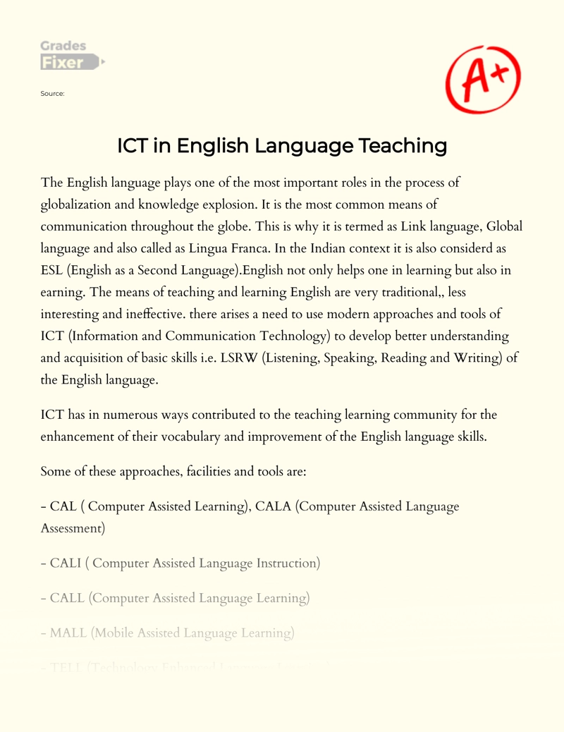 Ict in English Language Teaching Essay