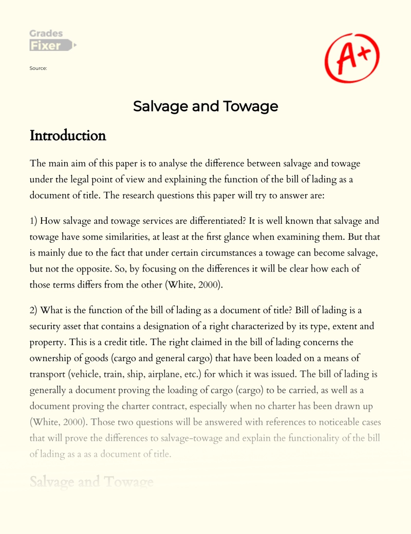  Salvage and Towage  Essay