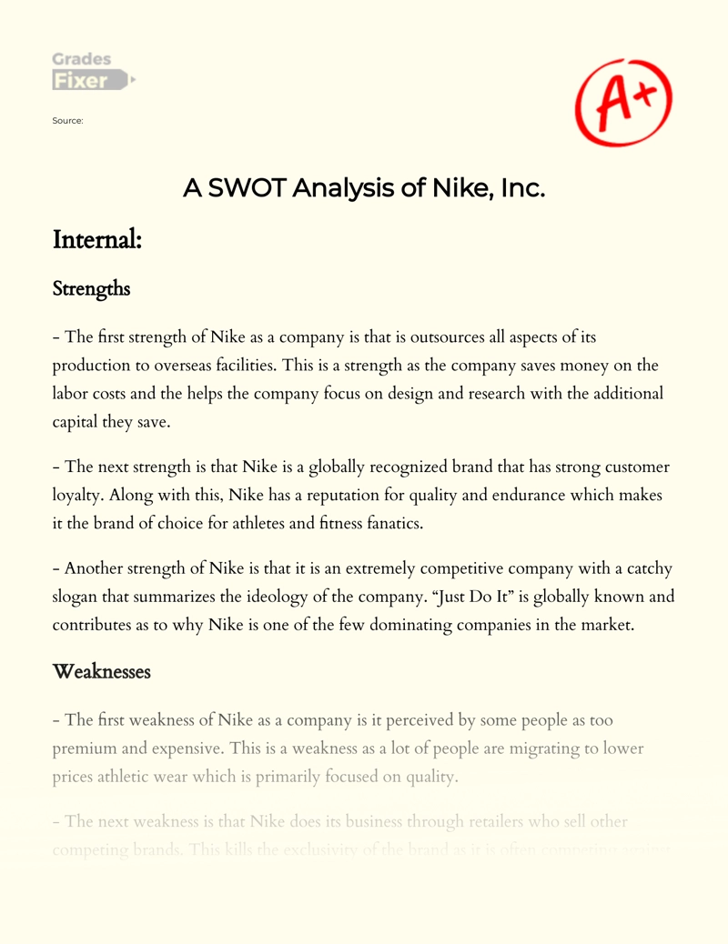 A Swot Analysis of Nike, Inc. essay