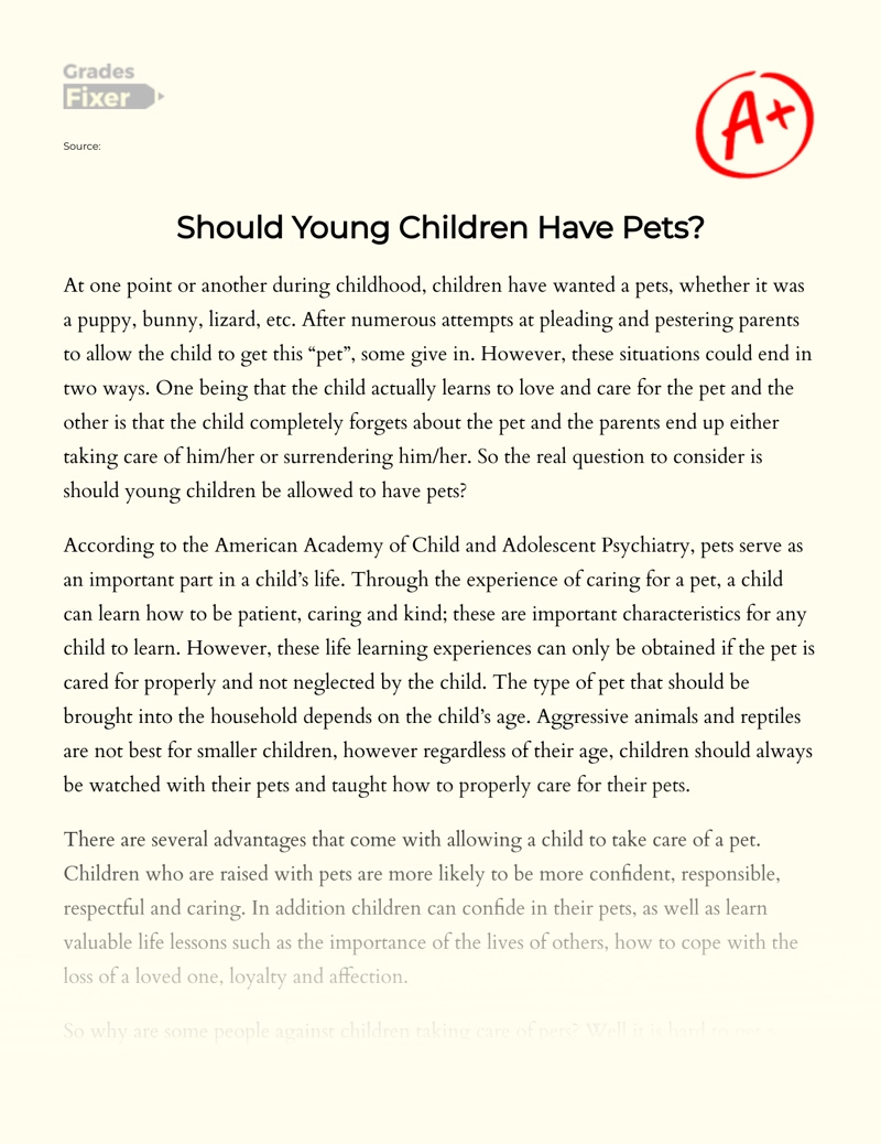 Discussion on Whether Young Children Should Have Pets Essay
