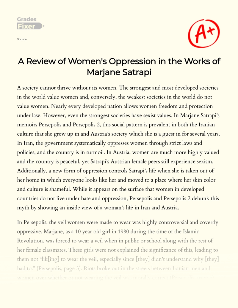 A Review of Women's Oppression in The Works of Marjane Satrapi Essay