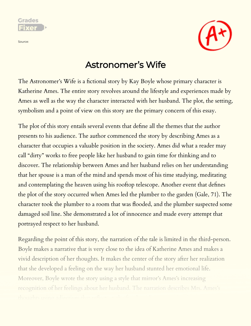 Astronomer’s Wife: The Plot, Symbolism and Point of View Essay