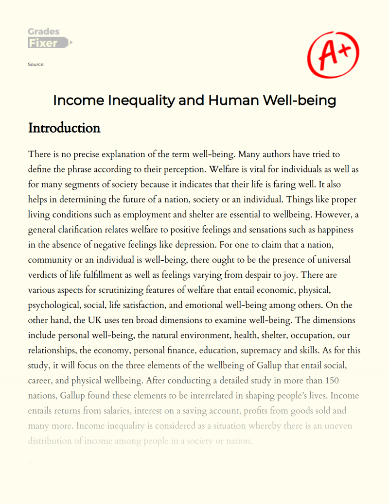 The Impact of Income Inequality on One's Well-being Essay