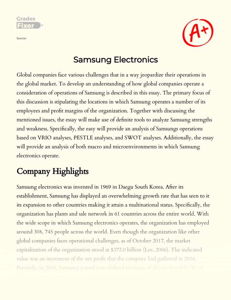 Samsung Electronics Essay