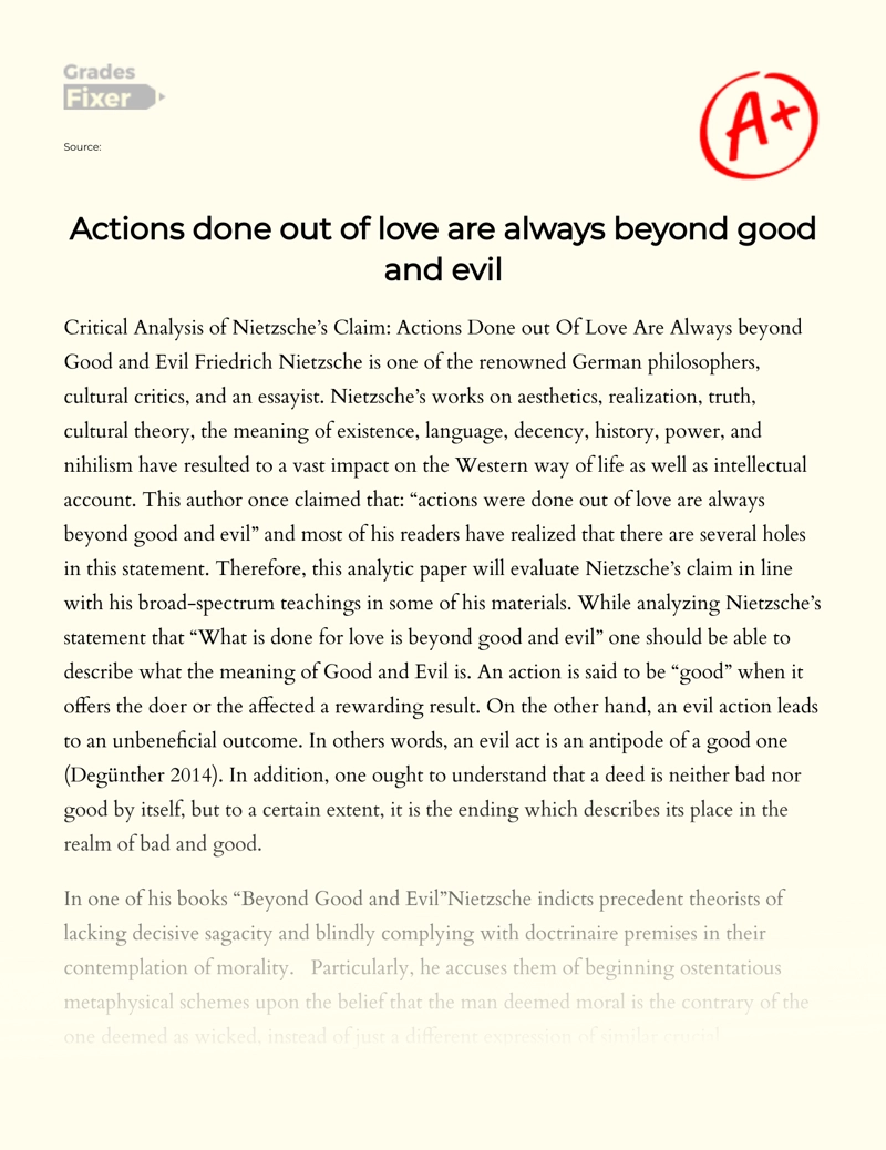 Actions Done Out of Love Are Always Beyond Good and Evil essay