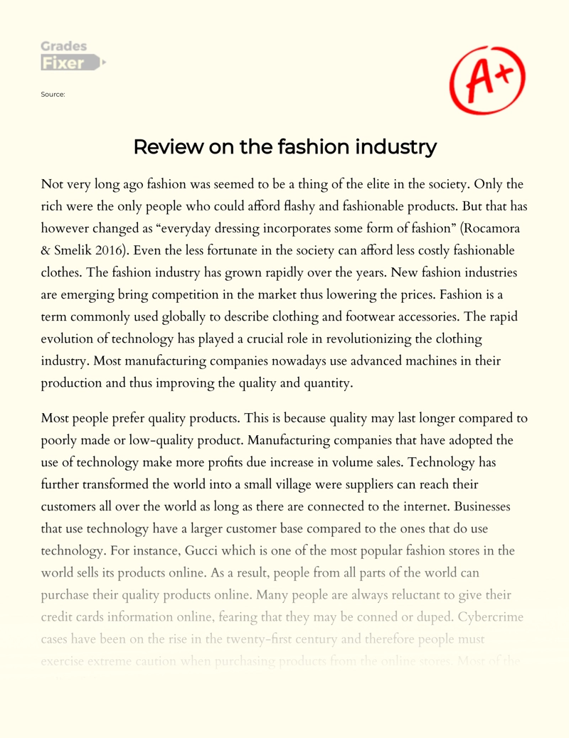 Review of The Fashion Industry Nowadays Essay