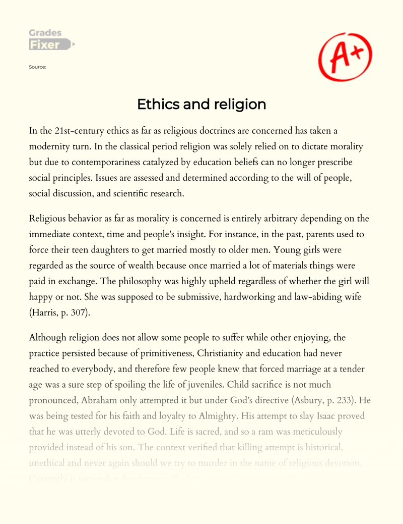The Relation of Ethics to Religion Essay