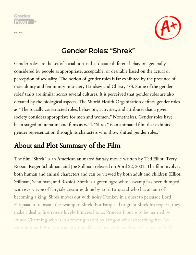 Gender Roles: "Shrek" essay