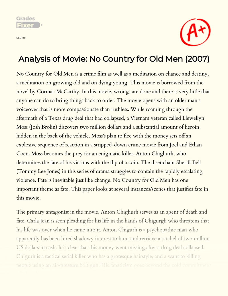 Analysis of Movie "No Country for Old Men" Essay