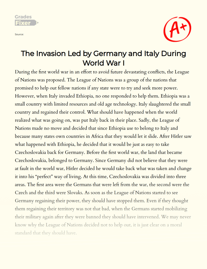 The Invasion LED by Germany and Italy During World War I essay