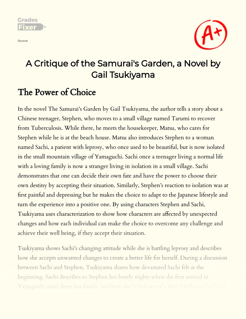 A Critique of The Samurai's Garden, a Novel by Gail Tsukiyama essay