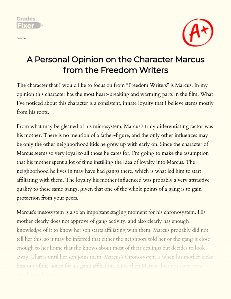 "Freedom Writers": Analysis of Marcus Through Ecological Systems Essay