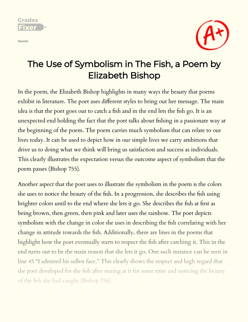 The Use of Symbolism in The Fish, a Poem by Elizabeth Bishop essay
