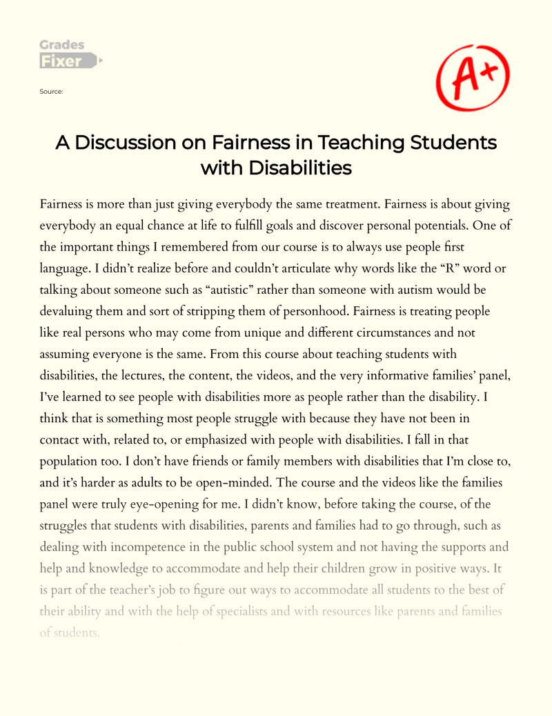 A Discussion on Fairness in Teaching Students with Disabilities Essay