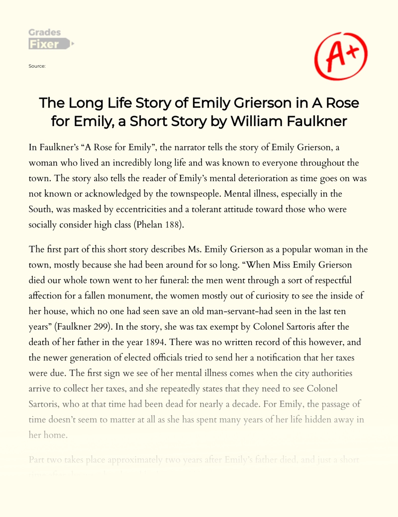 The Long Life Story of Emily Grierson in "A Rose for Emily" essay