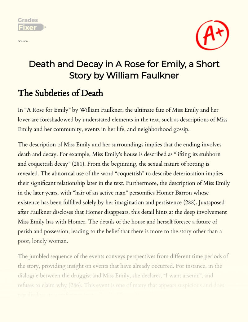 Death and Decay in "A Rose for Emily", a Short Story by William Faulkner essay