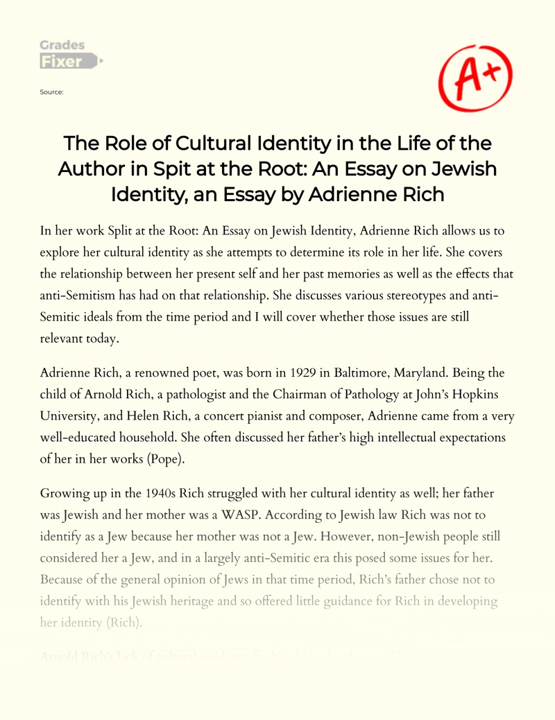Jewish Identity: an Exploration Through "Split at The Root" Essay