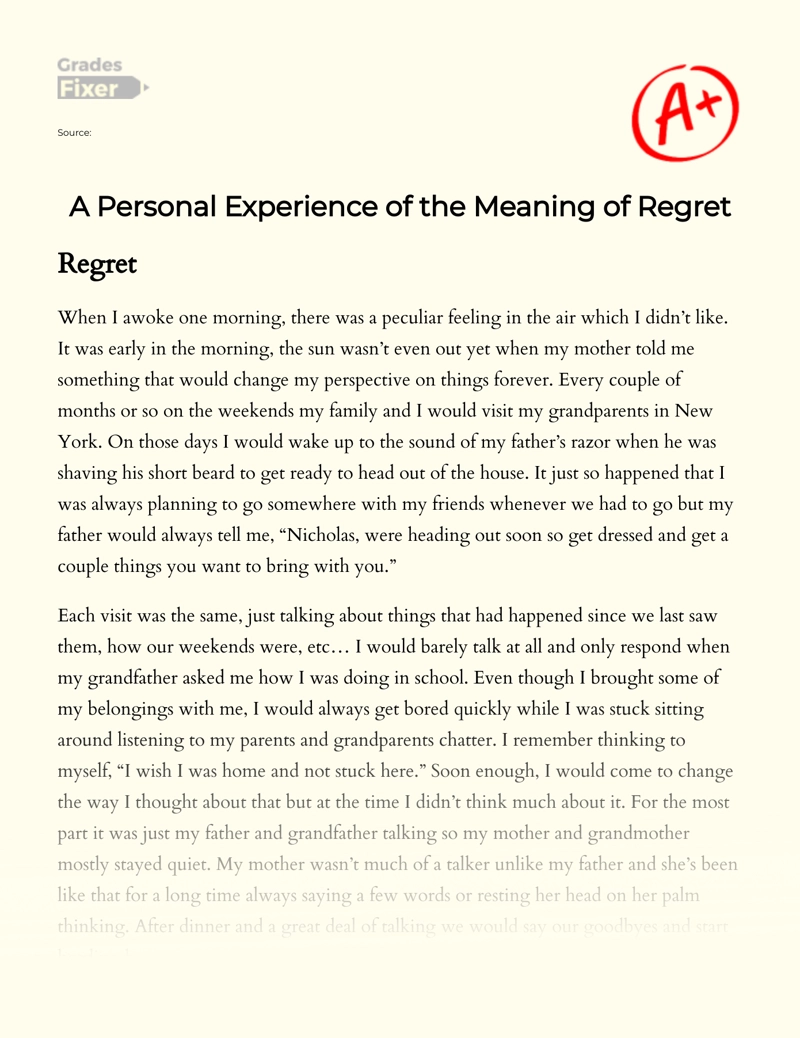 A Personal Experience of The Meaning of Regret essay