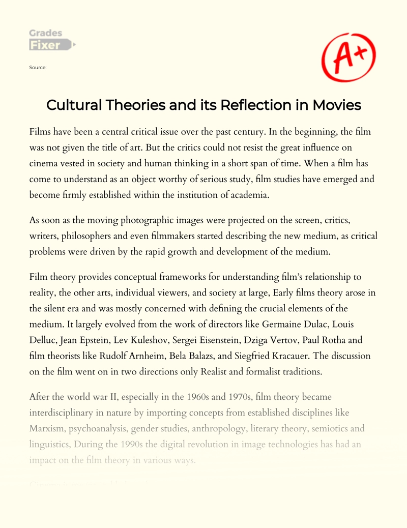 Cultural Theories and Its Reflection in Movies essay