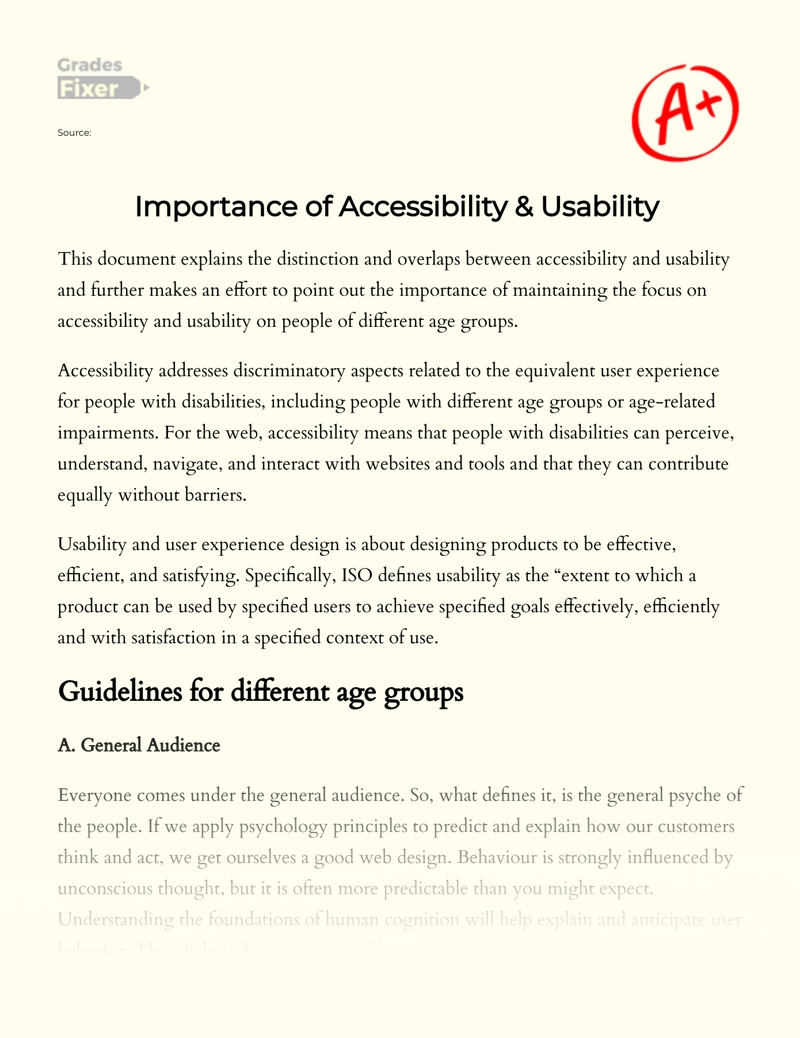 Importance of Accessibility & Usability  Essay