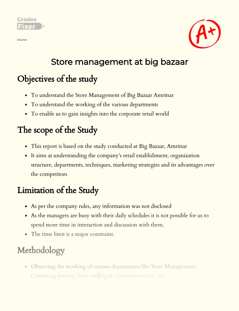 Store Management at Big Bazaar essay