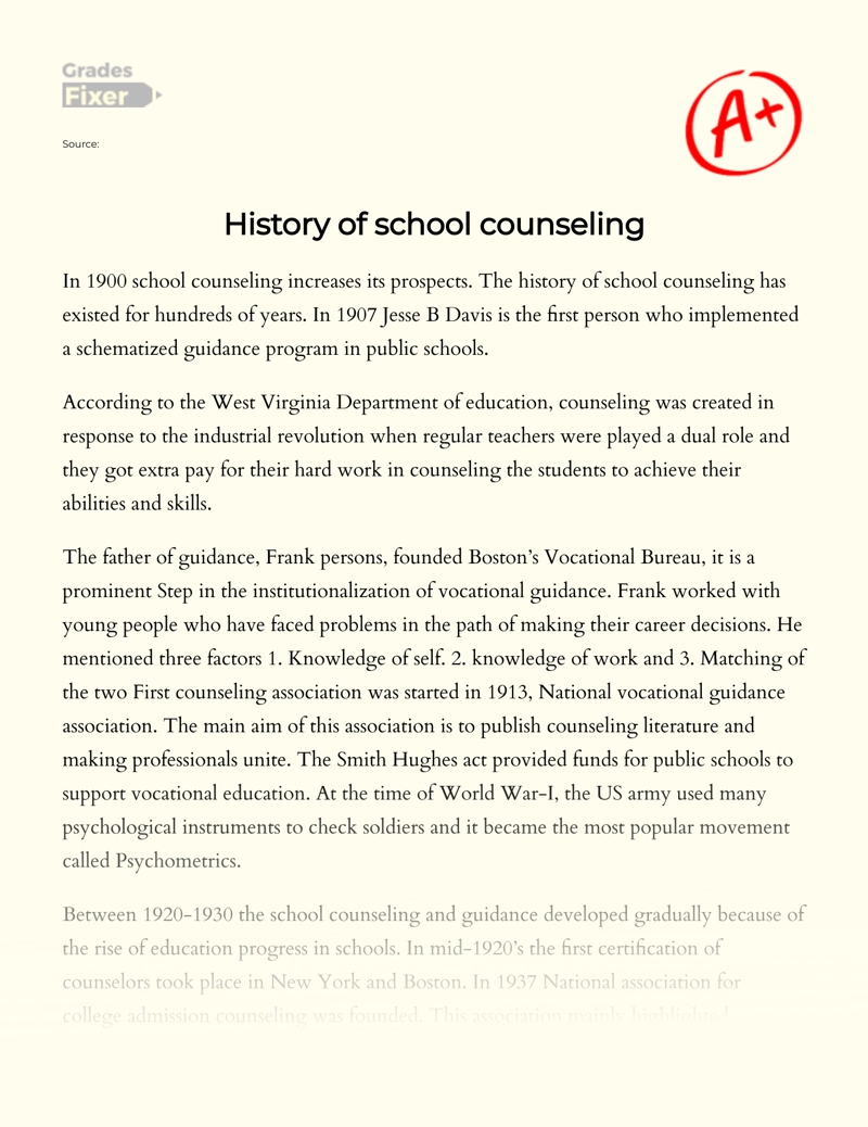 History of School Counseling Essay