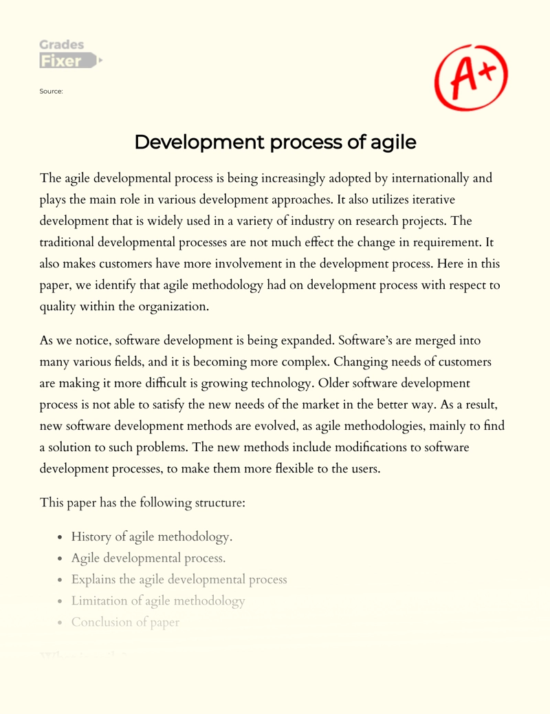 Development Process of Agile	 Essay
