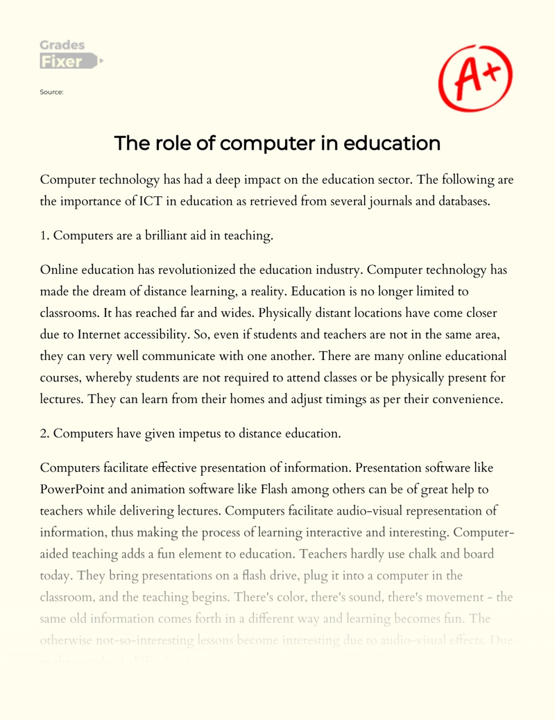 The Role of Computer in Education essay