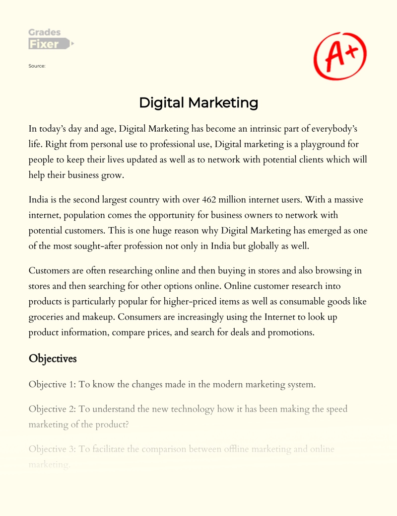 The Tool of Modernity: Digital Marketing essay