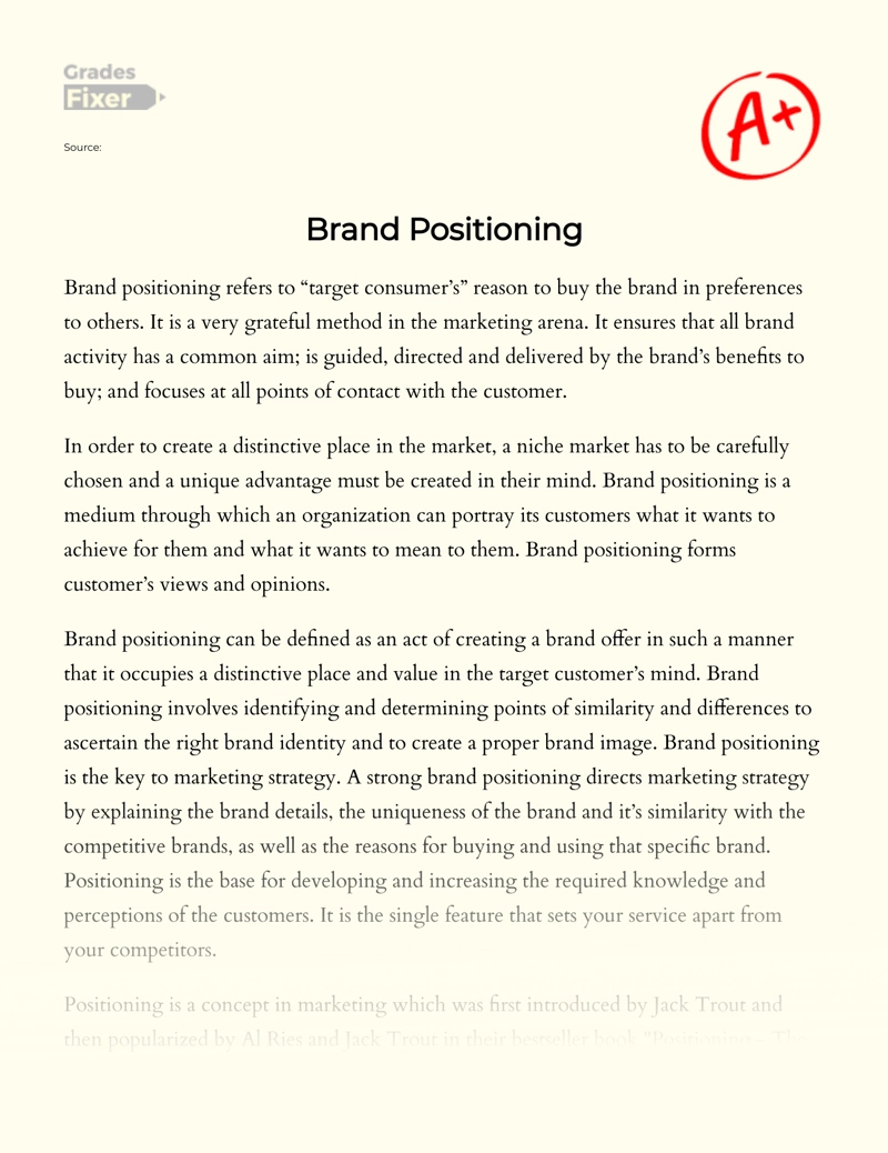 Review of The Concept and Factors of Brand Positioning essay