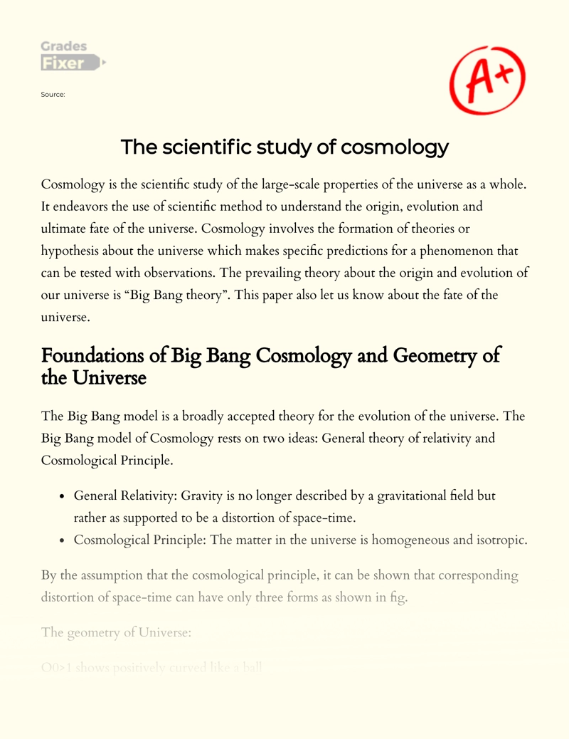 The Scientific Study of Cosmology Essay