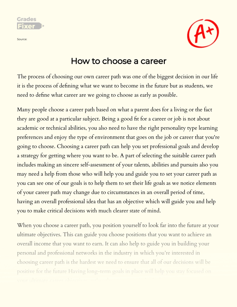 The Importance of The Process of Choosing a Career Path Essay
