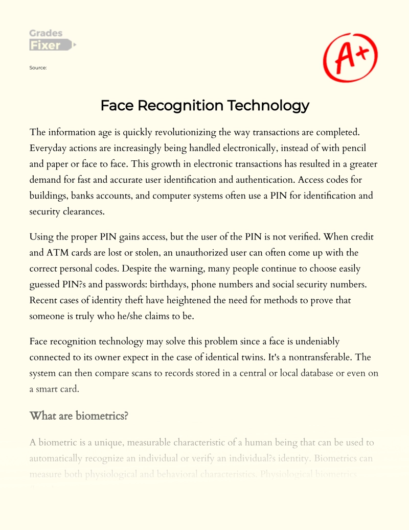 Face Recognition Technology Essay