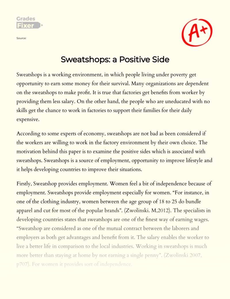 Sweatshops: a Positive Side Essay